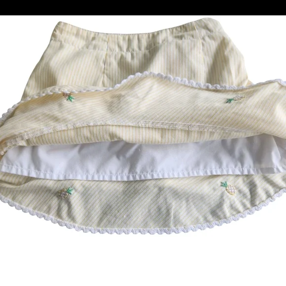 Florence Eiseman Yellow White Stripe Pineapple Embroidered Skirt Girls Size 4 - Picture 4 of 6